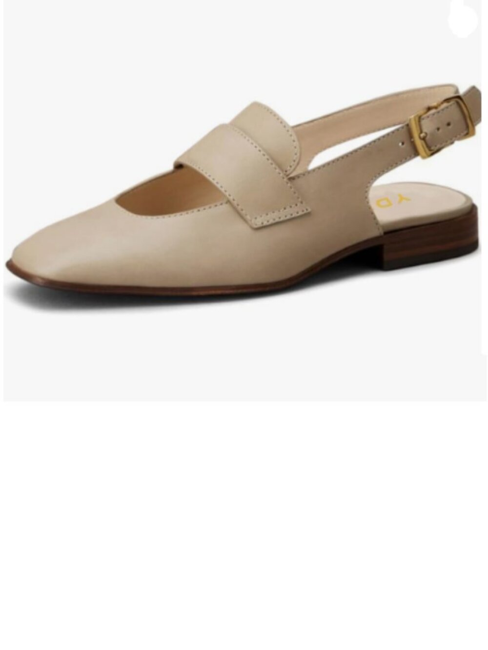 YDN Apricot Closed Toe Slingback Loafers Flats Strap Buckle Low Chunky Heel Pump